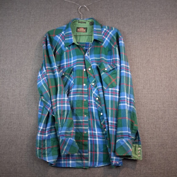 Greatland Sportswear Other - Greatland Sportswear Mens Green Blue Plaid Western Pearl Snap Acrylic Shirt XL